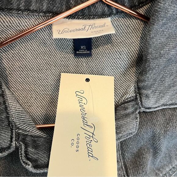 Universal Threads Short Sleeve Drop Waist Drawstring Mini Dress Black Gray Denim - Picture 6 of 7